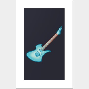 Blue green electric guitar Posters and Art